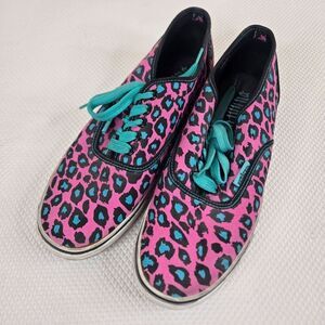 Punkrose Leopard Canvas Lace-Up Sneakers Pink Teal Womens Size 9
